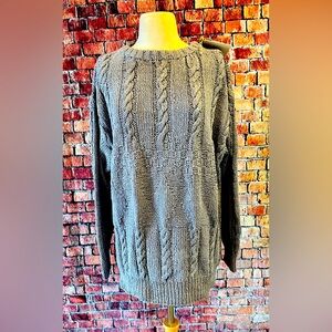 NWT~TERRAMAR~Grass Roots Collection~Handknit~Grey {L} SWEATER 75%Silk 25%Cotton